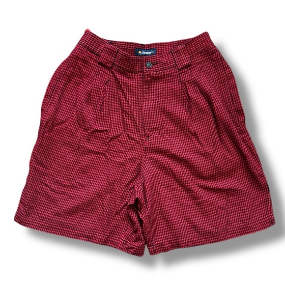 Vintage 90s Lizsport Red Houndstooth Pleated Shorts Women’s Size XS/Small Preppy - Picture 1 of 16